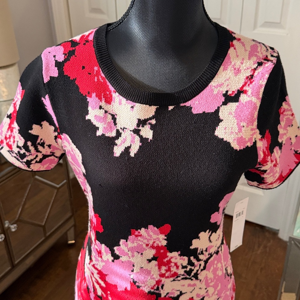 London Style Collection Sweater Dress in Black, Red & Pink SO CUTE - M NWT - Picture 3 of 8